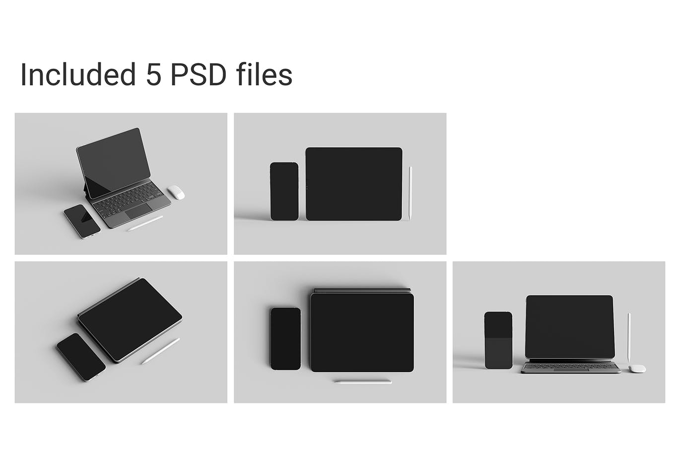 5个高品质逼真质感iPad & iPhone Pro样机PSD素材