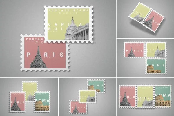 10款经典邮票收藏样机设计效果图PSD样机下载 Postage Stamp Mockup 10 PSD Files