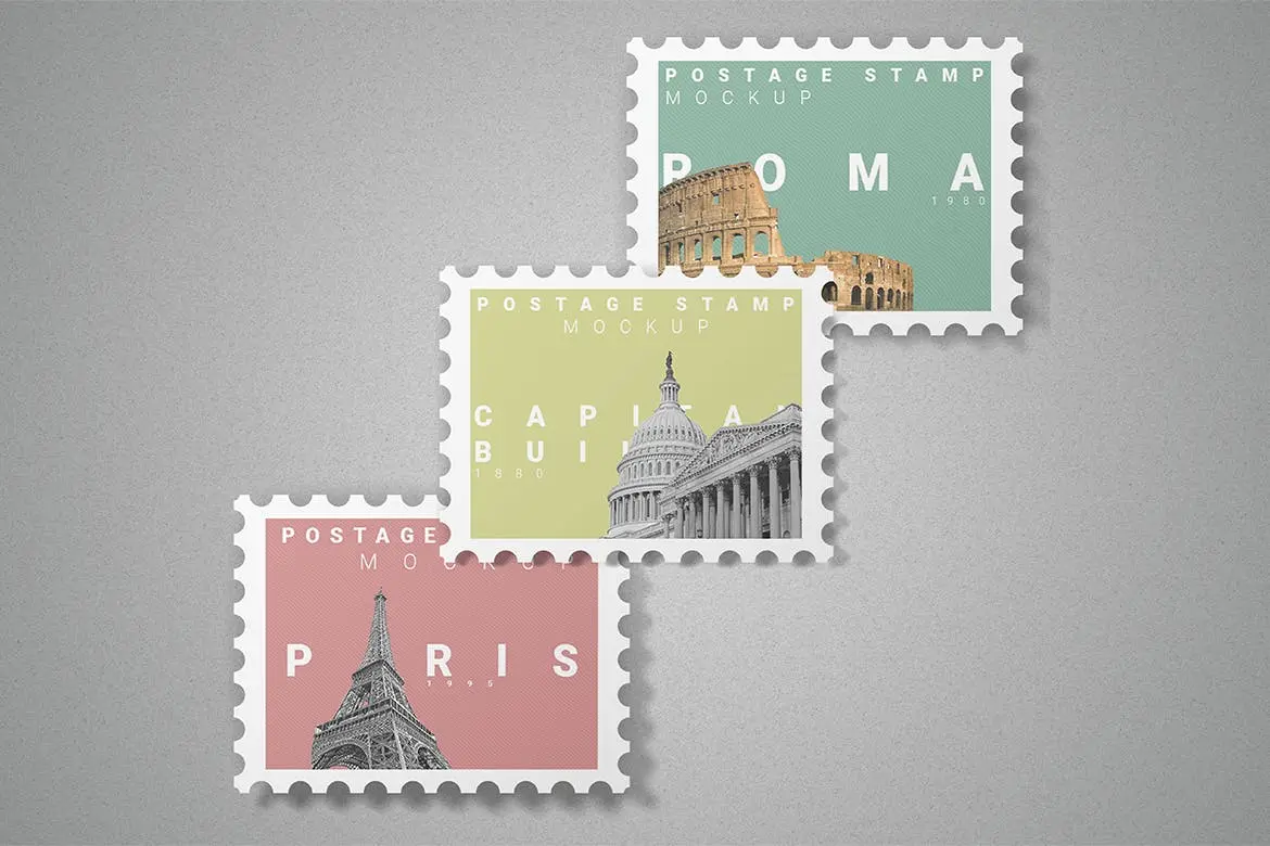 10款经典邮票收藏样机设计效果图PSD样机下载 Postage Stamp Mockup 10 PSD Files