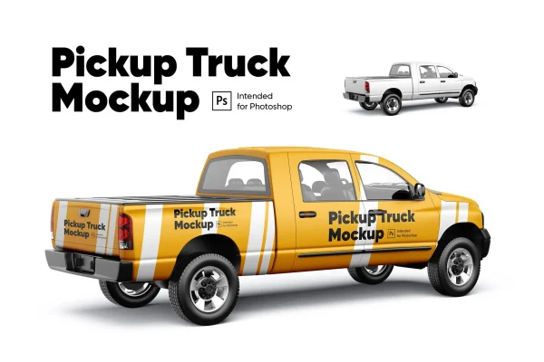 皮卡汽车车身广告展示样机设计素材模板下载v2 Pickup Truck Mockup 02