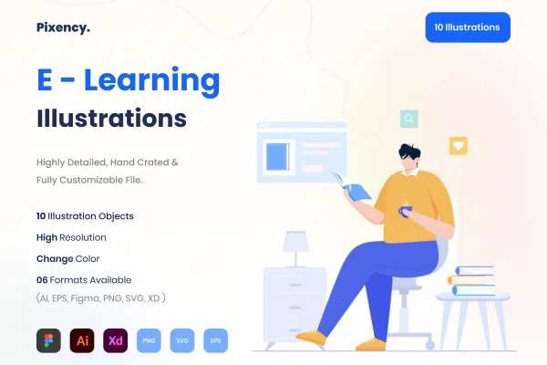 远程学习主题UI矢量插画设计素材下载