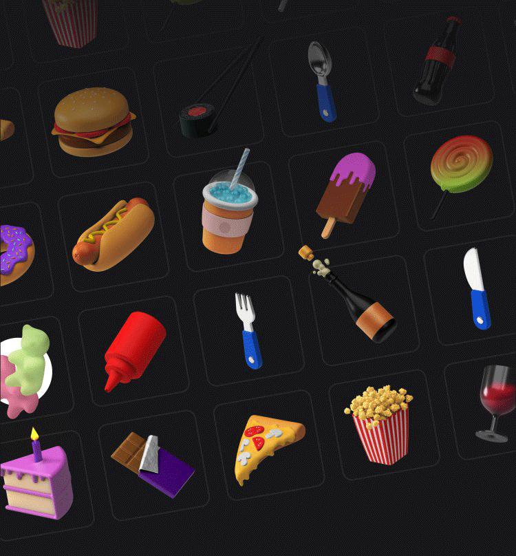 爆米花冰淇淋汉堡棒棒糖等20个卡通食物3D模型包