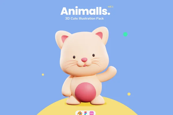 可爱的卡通动物角色3D模型Blender模型插画素材