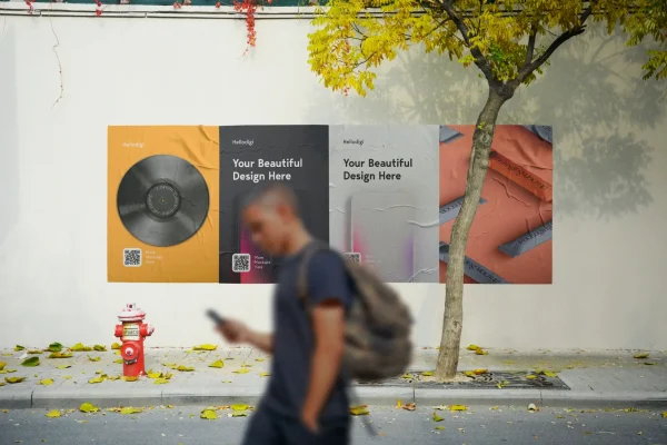 街道石墙海报展示效果图样机PSD样机设计素材下载 Wall Poster Mockup