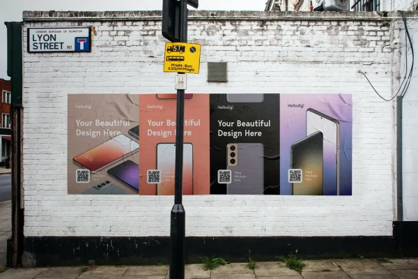 街道白色砖墙海报展示样机素材PSD样机设计素材下载 Wall Poster Mockup