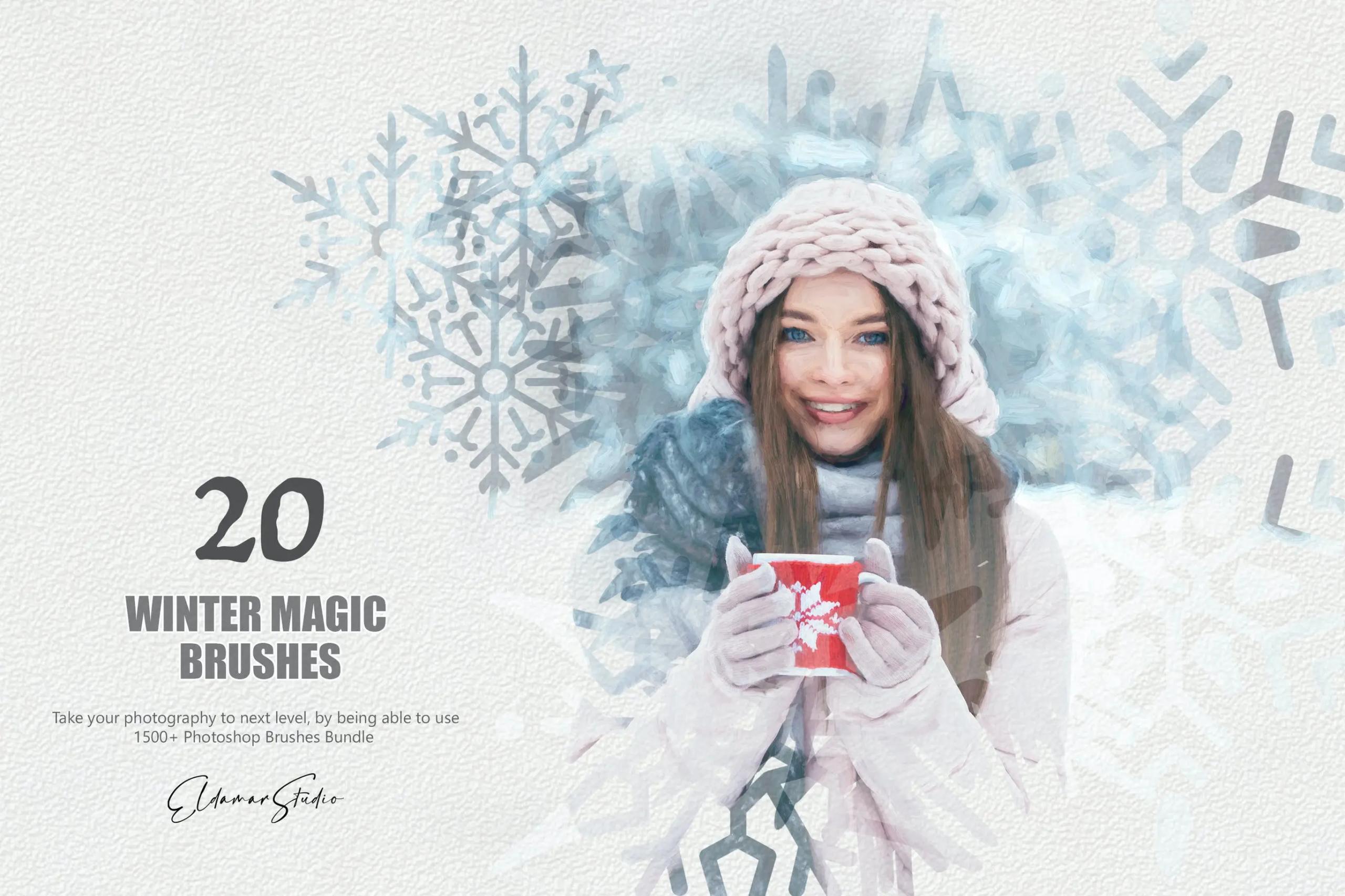 20款冬季魔法PS雪花礼盒圣诞元素笔刷设计素材下载 20 Winter Magic Photoshop Brushes