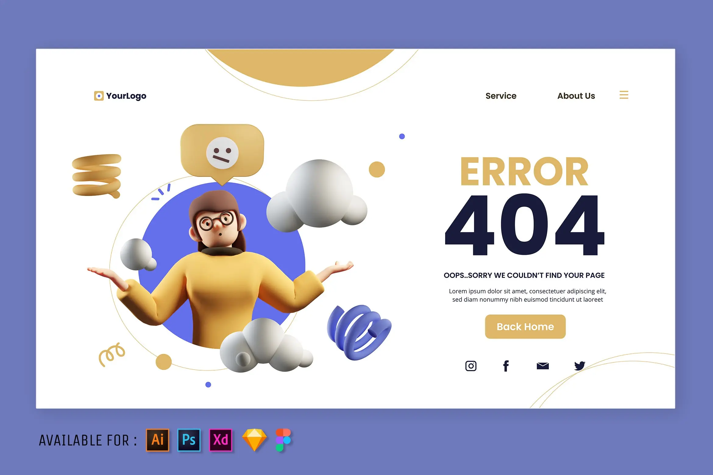 404页面错误3D主题Web网页着陆页矢量插画 404 Page Error – Web 3D Illustration