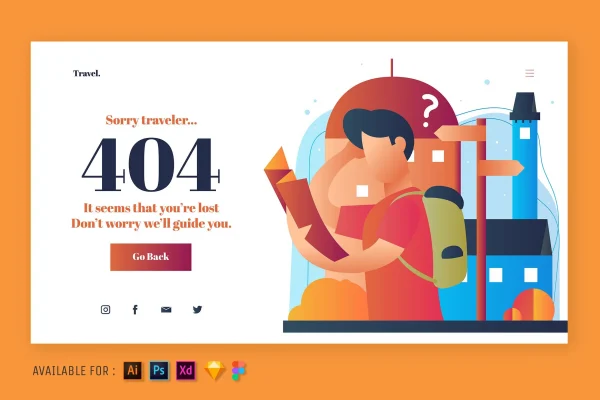 游客迷路404主题Web网页着陆页页面矢量插画模板素材下载 Tourist Got Lost – Web Illustration