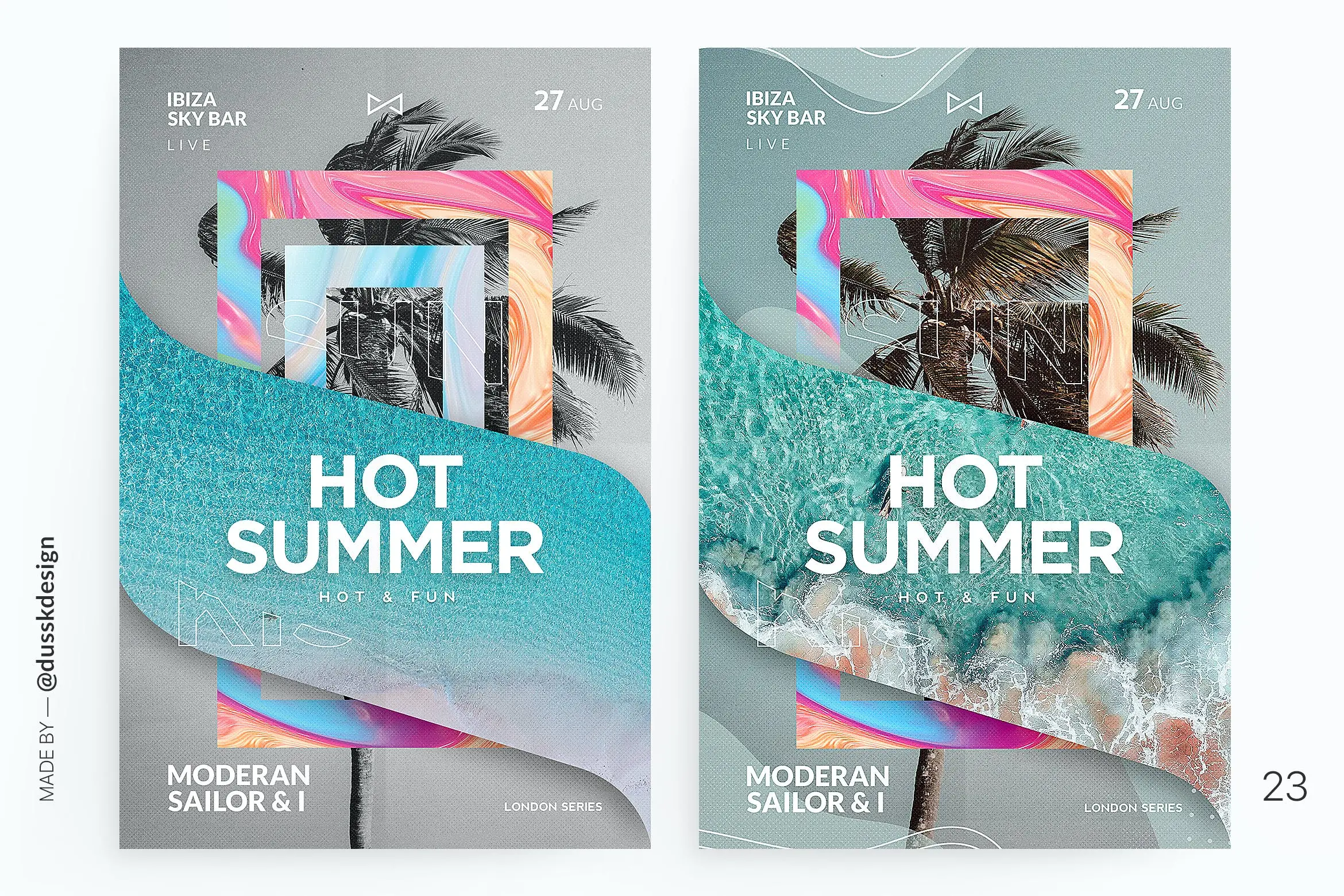 抽象纹理波浪夏季派对海报模板素材下载 Hot & Fun Poster