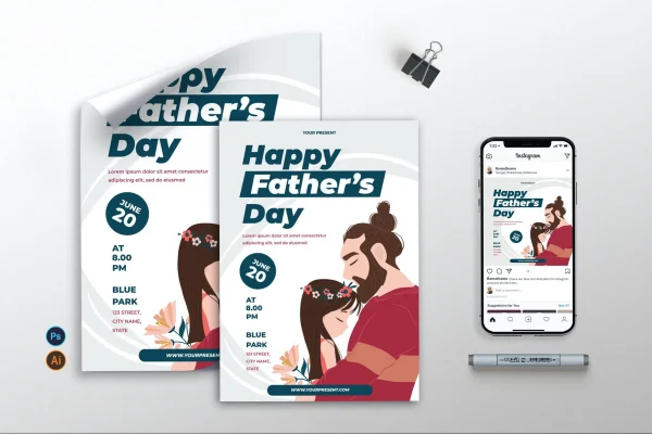 父亲节传单/海报插画模板设计素材下载v2 Father’s Day Vol. 2 – Flyer, Poster & Instagram AS