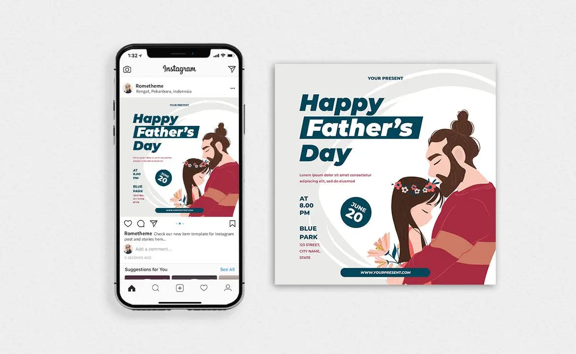 父亲节传单/海报插画模板设计素材下载v2 Father’s Day Vol. 2 – Flyer, Poster & Instagram AS