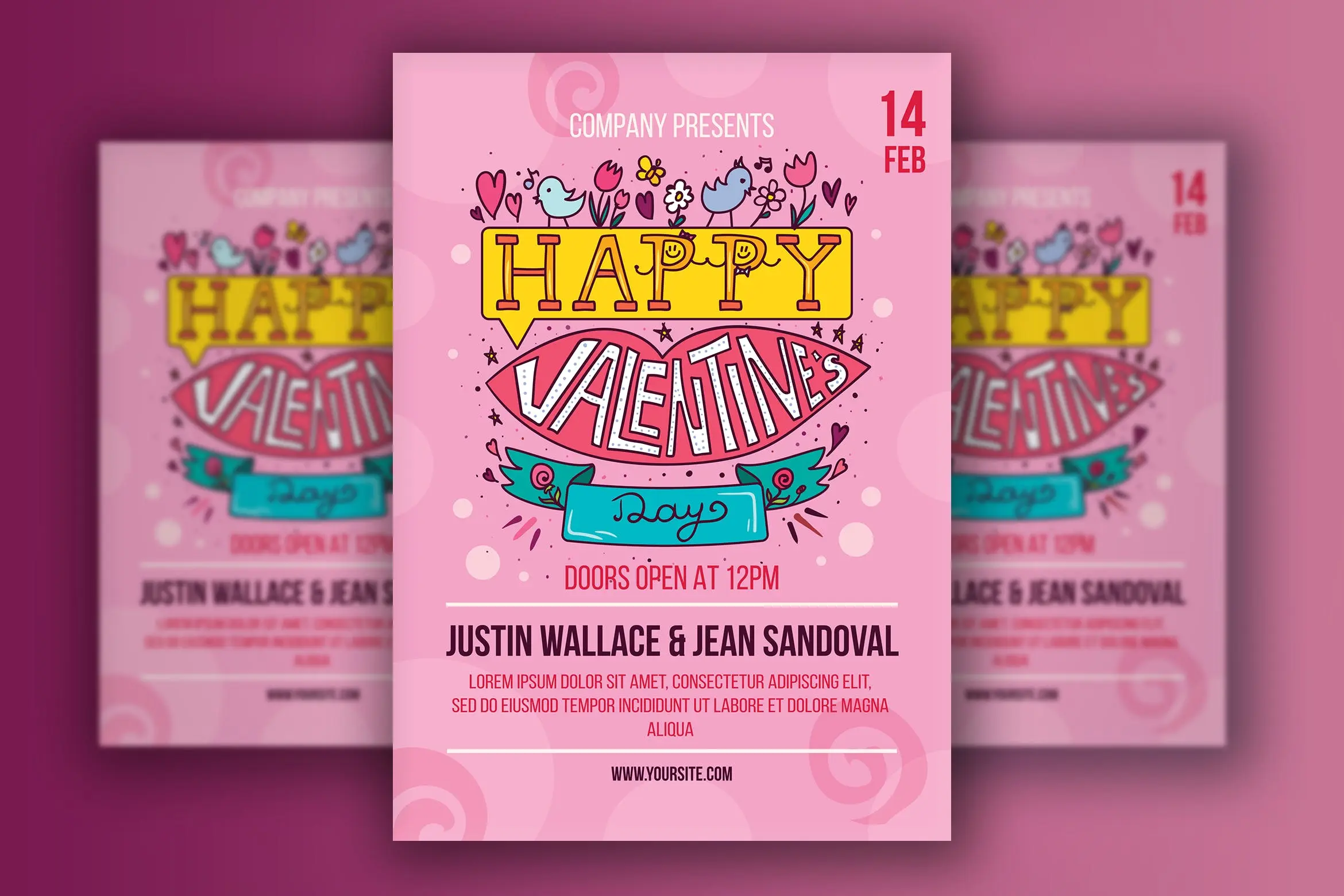粉色快乐情人节海报设计模板下载