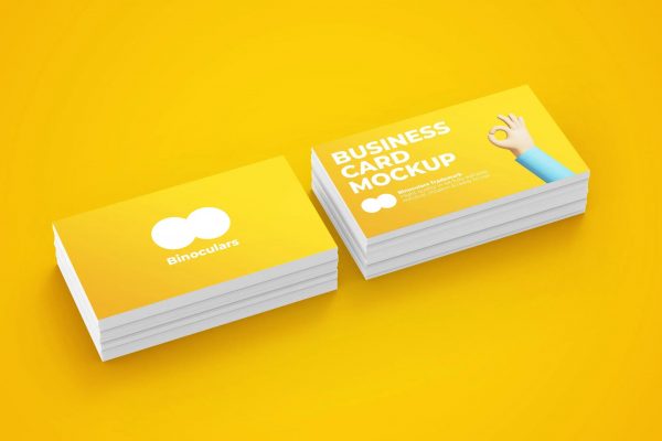 黄色的名片展示样机PSD设计模板下载
