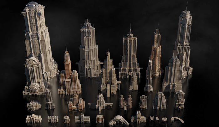 歌利亚大都市建筑模型复古风3D建筑模型下载itbas3D Goliath
