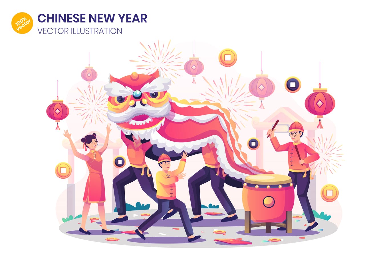 4个高品中国风春节新年banner插画海报矢量设计素材模板