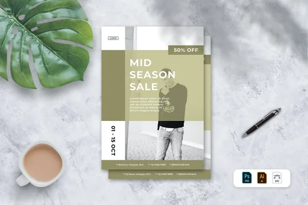 时尚品牌服装传单海报设计模板素材