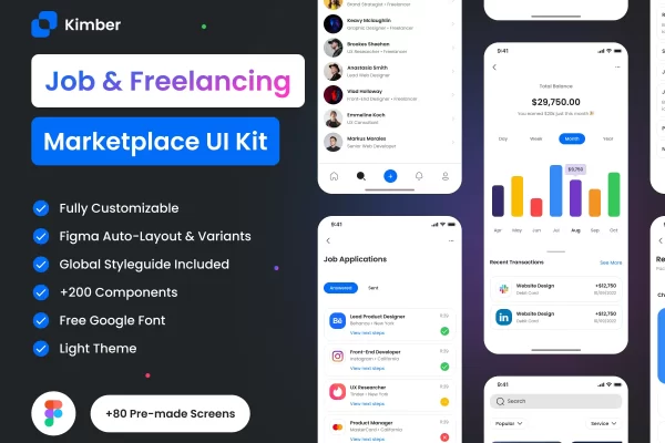 求职招聘和自由职业者市场平台App iOS UI套件
