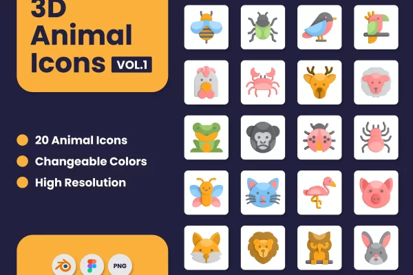 3D动物图标素材Blender设计素材下载