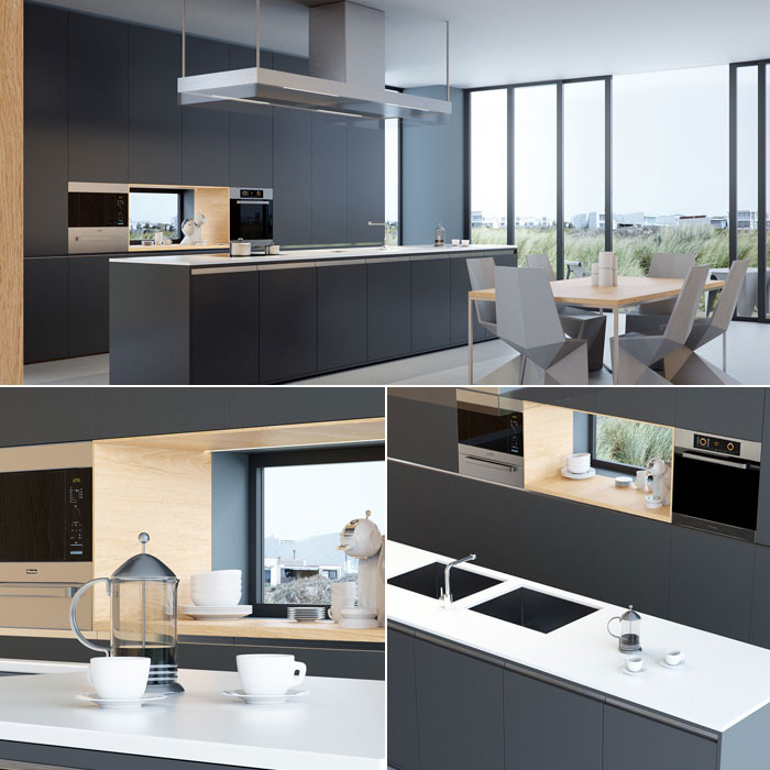 C4D现代化开放式厨房场景工程文件厨房场景3D模型下载