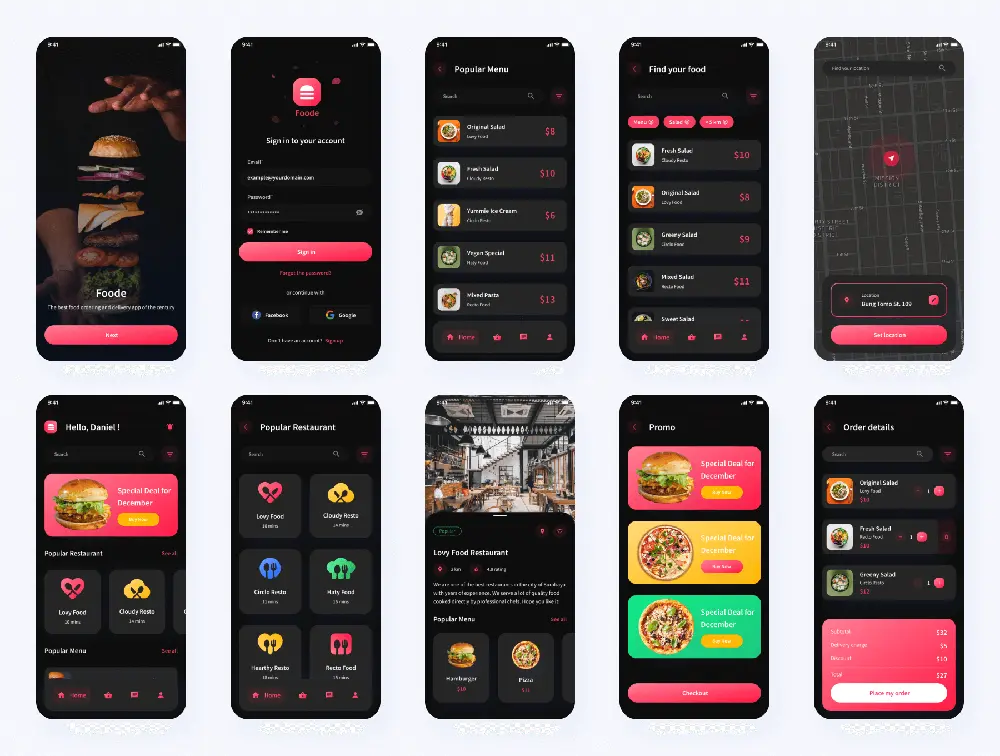 外卖送餐App移动应用程序UI套件素材下载