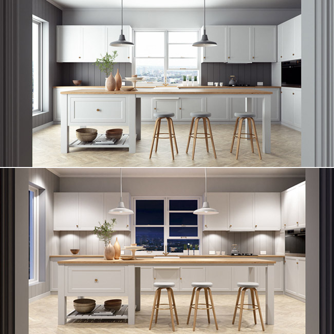 C4D工程OC渲染现代化开放式厨房场景3D模型