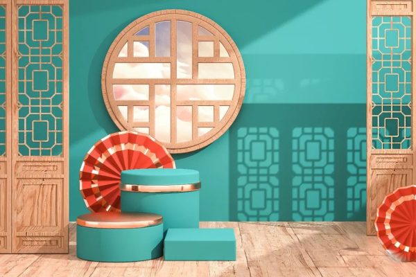 110套国潮中国风C4D工程电商场景模型OC材质