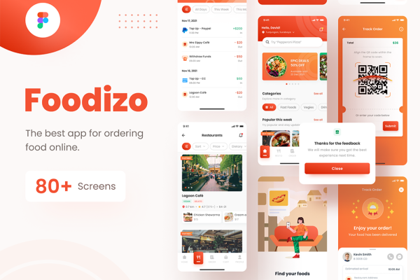 外卖送餐/在线食品订购App应用程序UI套件模板