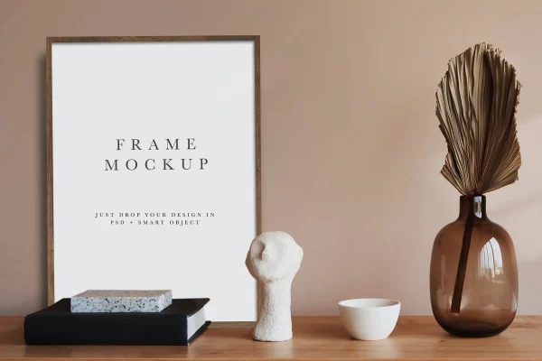 波西米亚式客厅深色木框画框/相框样机模板