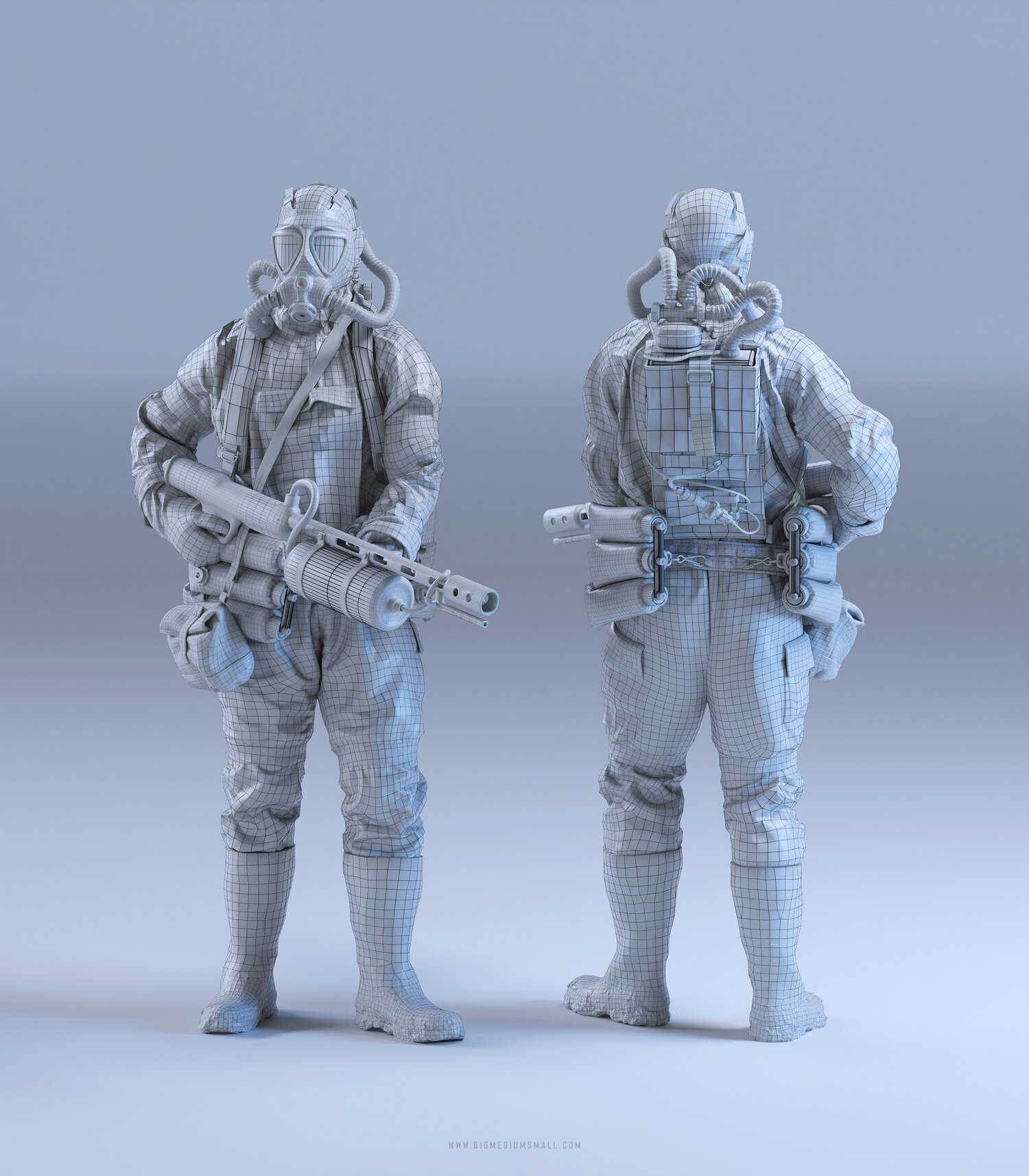 天启系列生化服模型防毒面具手持武器人物3D模型