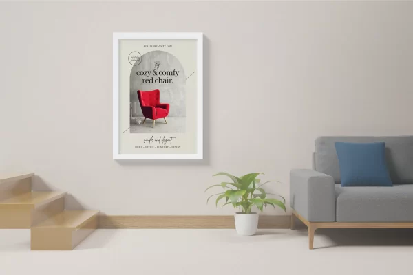 客厅背景作品相框框架样机设计模板 Frame Mockup in Living Room