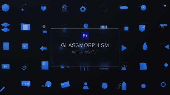 PR模板-46个透明玻璃材质Icons图标UI图标元素动画下载
