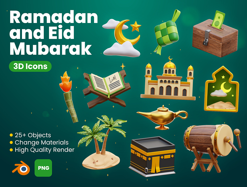 斋月和开斋节主题3D图标模型Ramadan and Eid al-Fitr themed 3D icon model