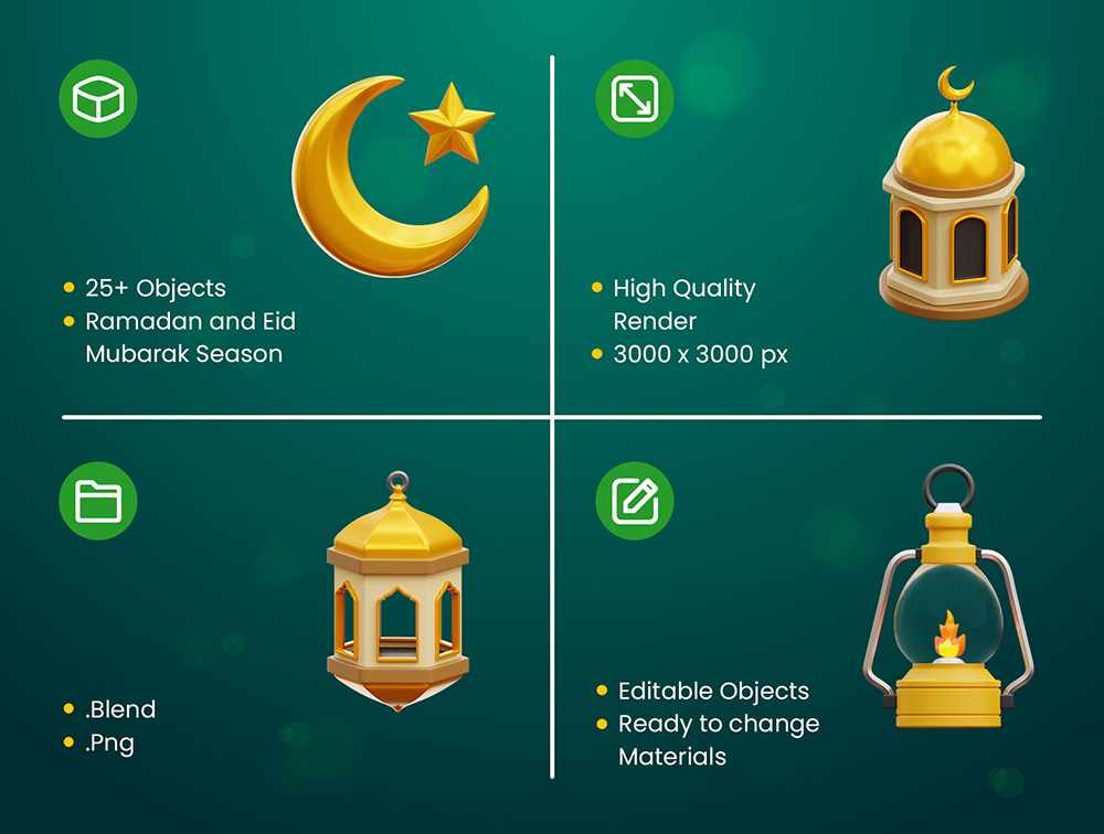 斋月和开斋节主题3D图标模型Ramadan and Eid al-Fitr themed 3D icon model