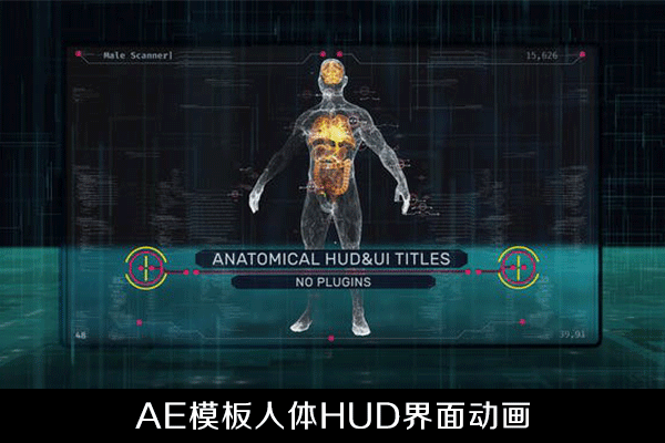 AE模板-科技感旋转线框人体器官HUD界面动画