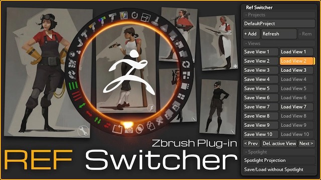 ZBrush插件-摄像机多角度参考定位插件ZBrush Plugin Ref Switcher