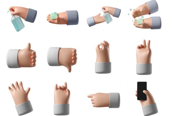 19不同的可爱卡通小手3D模型卡通小手C4D模型下载