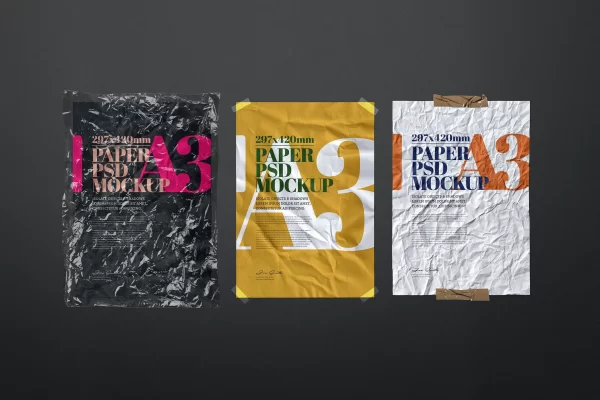 塑料袋样机胶带A3传单海报样机