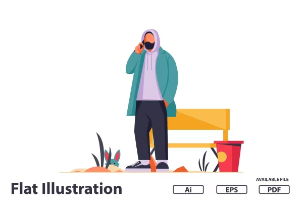 打电话男孩扁平设计矢量插画