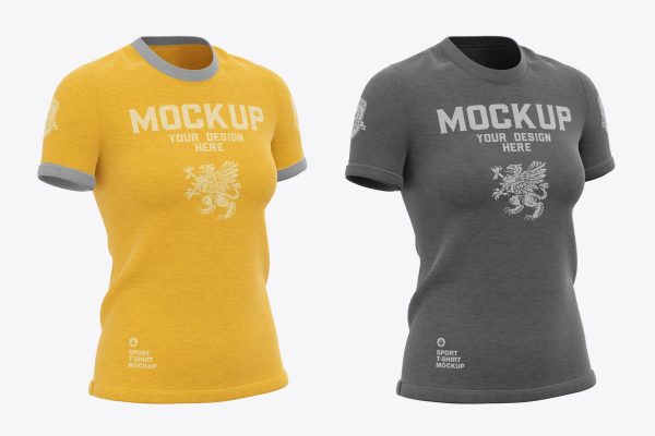 女款修身T恤服装设计样机PSD素材下载