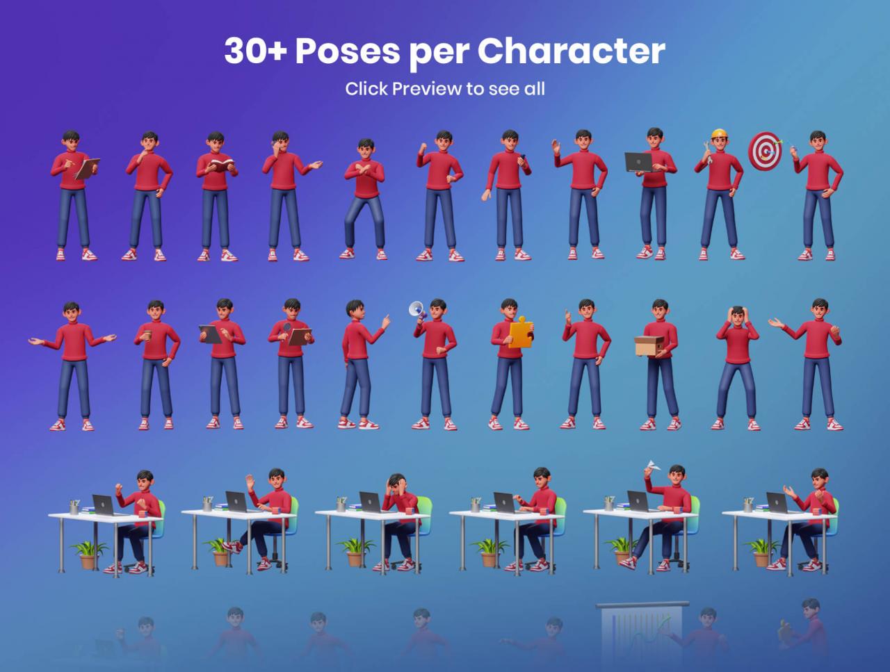 4种不同风格3D人物角色卡通IP素材包（Blender）-源酷网