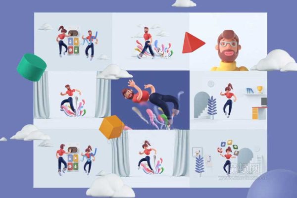 角色IP模型-带骨骼绑定卡通角色模型（2个角色/9个不同姿势/35个以上场景对象/10个场景 Octane/Arnold）