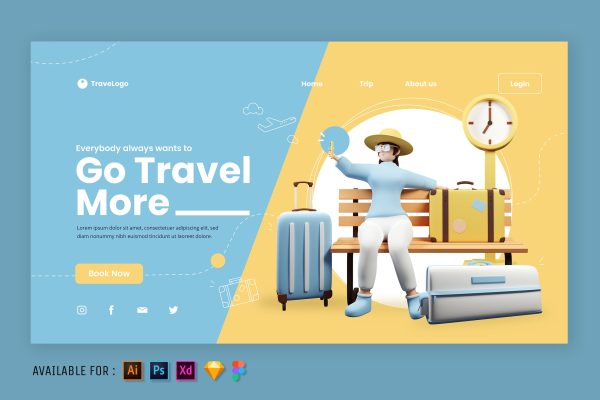 度假旅行主题网站着陆页3D插画素材