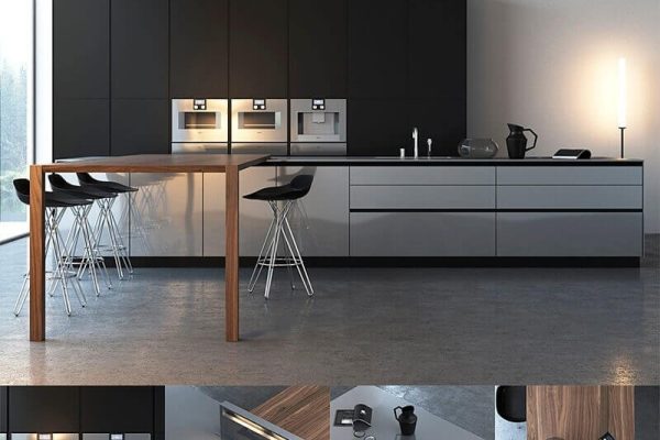 C4D模型-厨房场景模型灶台餐桌3D模型