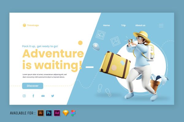 旅行拍照主题网站着陆页3D插画素材