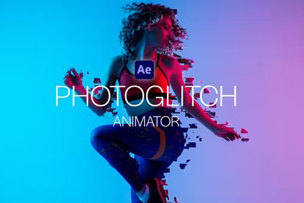 AE模板-人物图片晶格化毛刺故障模特宣传模板