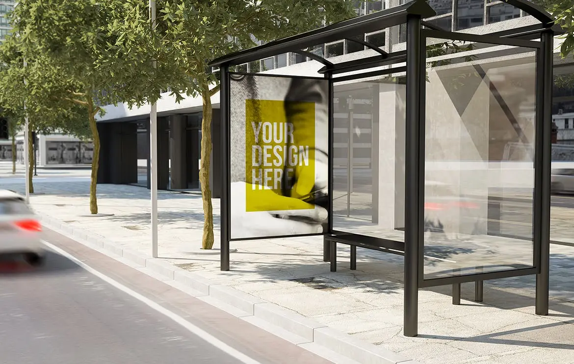 公交车站广告牌海报设计展示样机素材