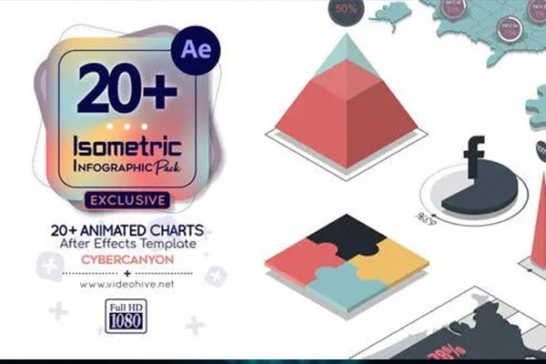 AE模板-20个地图柱形图数据统计信息图表动画模板