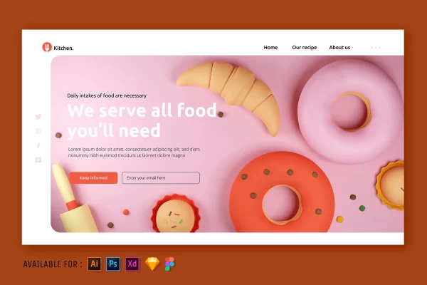 可爱甜点主题网站着陆页3D插画素材