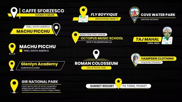 AE模板-12个地图旅行坐标位置标记标题动画