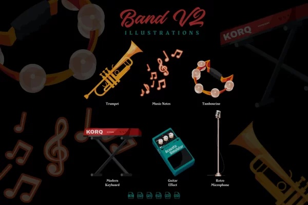 音乐乐器矢量插画设计素材Band V2 – Illustrations